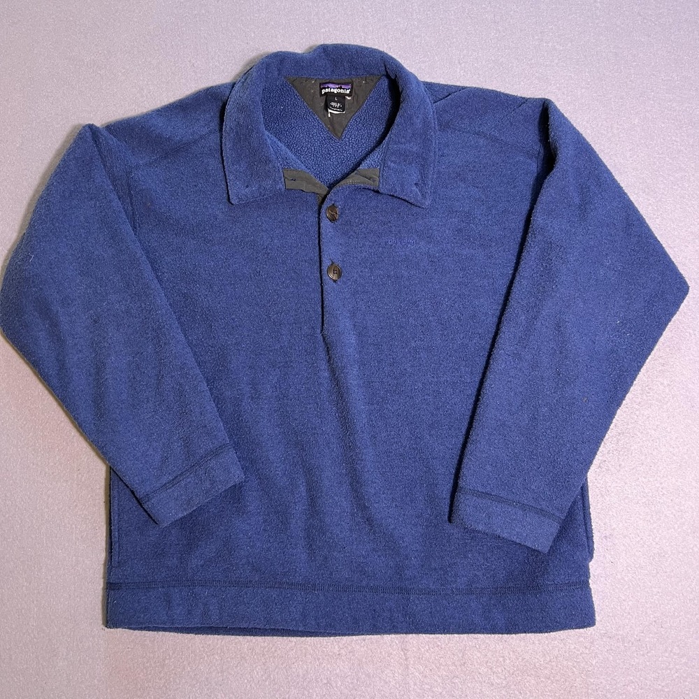 Vintage Patagonia Jacket Mens Large Blue Fleece Button Pullover Collared USA 90s